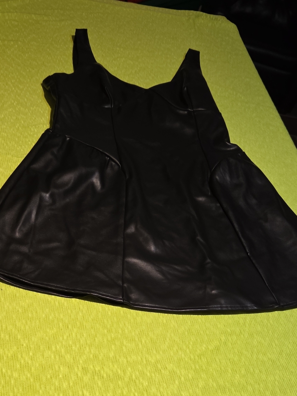 Eyeshadow Black Faux Leather Dress with Red Tag Accent